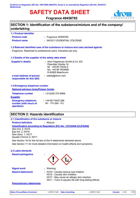 msds for perfumery products.